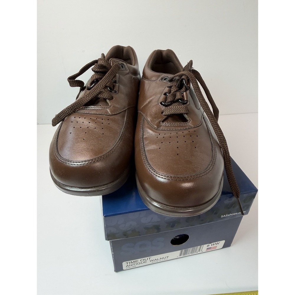 SAS Mens Time Out Walking Shoe Antique Walnut Brown Leather Size 8 WW